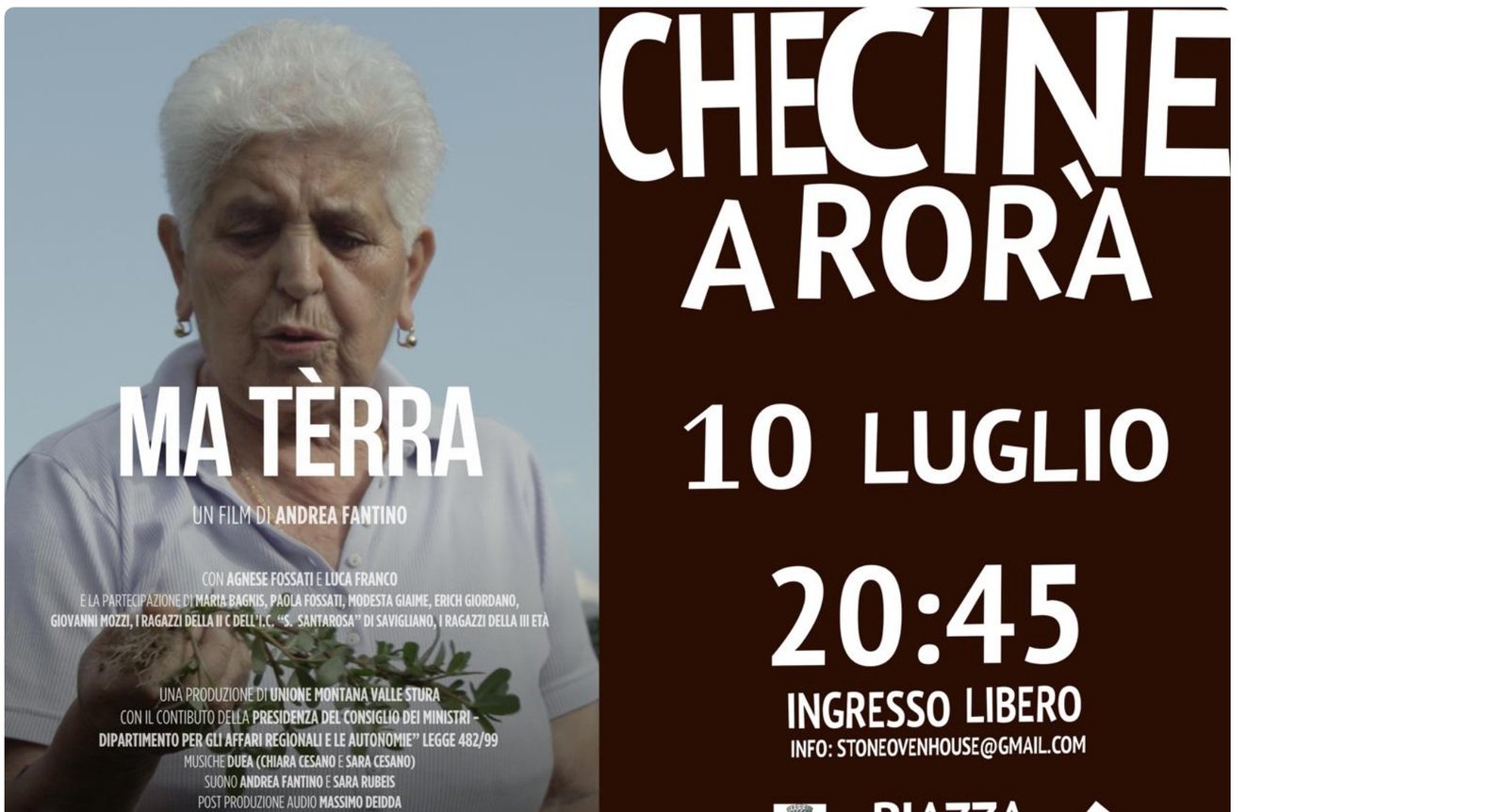 Che Cine a Rorà poster, Ma Tèrra screening, 10 July 2026